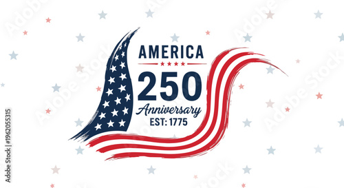 American flag elements with patriotic stars and typography, artistic brush strokes, concept for anniversary celebrations, commemorative events, and national holidays.