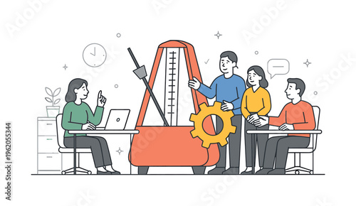 Operations team stabilizing daily workflow rhythm and preventing overload together during a practical coordination meeting in a structured office setting,