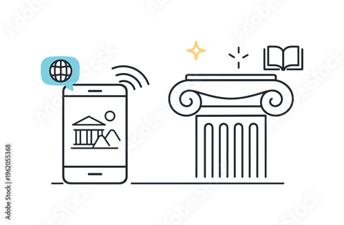 Educational museum exploration scenario centered on enabling students and visitors to access cultural content from anywhere using connected devices, a minimal smartphone screen