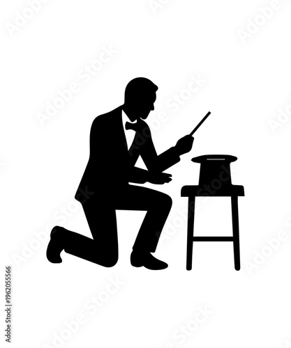 Magician performing a classic magic trick, pulling a rabbit from a top hat