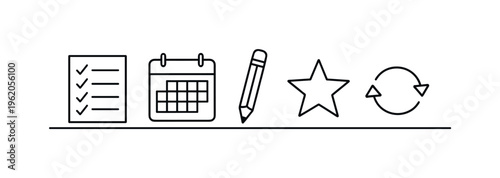 Daily habit reinforcement and consistency building for maintaining positive routines and achieving gradual self improvement, checklist sheet, calendar page, pencil, star, and