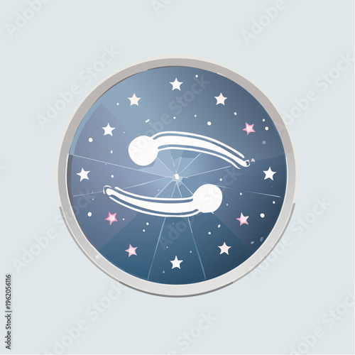 かに座のフラットな星座バッジベクターアイコン 柔らかく輝く星と円形フレーム