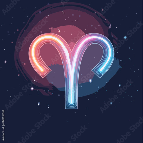 おひつじ座の輝くネオン星座ベクターアイコン ピンクと青の光る星のつながり