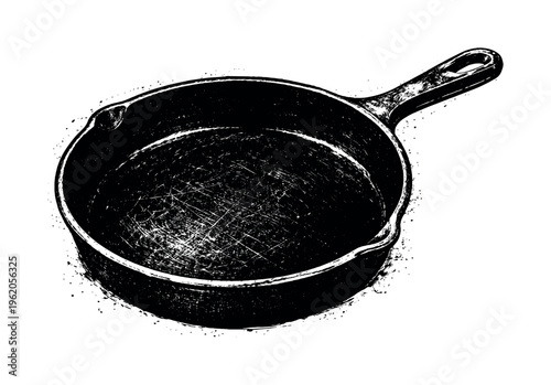A heavy cast iron skillet viewed from slightly above, the circular pan filling most of the frame with the handle extending diagonally outward, forming a strong