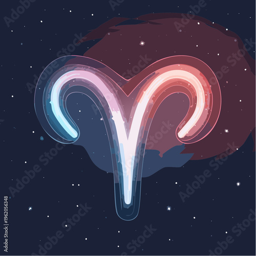 おひつじ座の輝くネオン星座ベクターアイコン ピンクと青の光る星のつながり