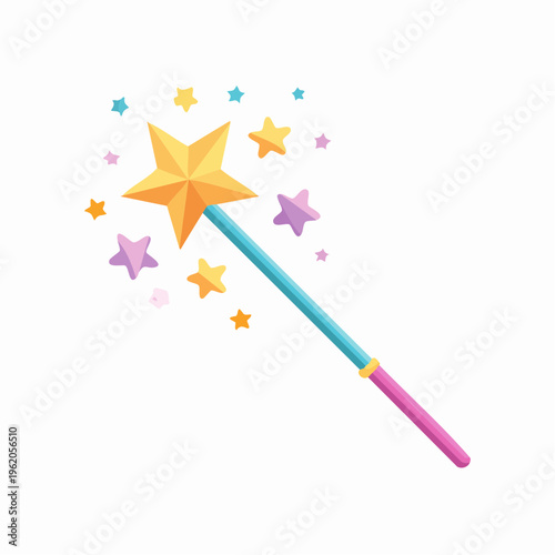 スパーク効果付きの魔法の杖ベクターアイコン ファンタジーゲーム向けのフラットでカラフルなデザイン