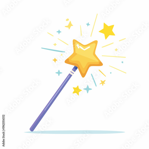 スパーク効果付きの魔法の杖ベクターアイコン ファンタジーゲーム向けのフラットでカラフルなデザイン