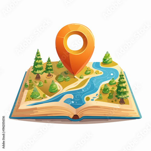 ファンタジースタイルのマップ位置情報ベクターアイコン 冒険とナビゲーションのシンボル