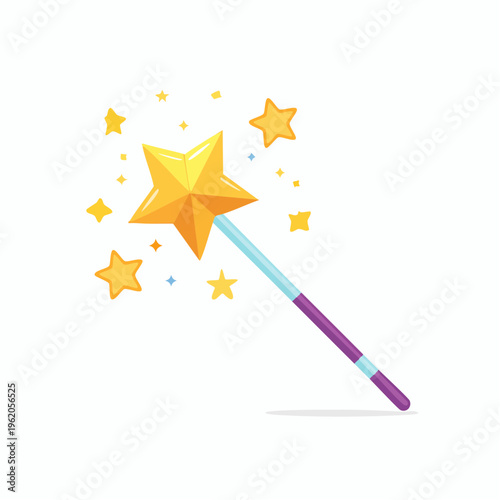 スパーク効果付きの魔法の杖ベクターアイコン ファンタジーゲーム向けのフラットでカラフルなデザイン
