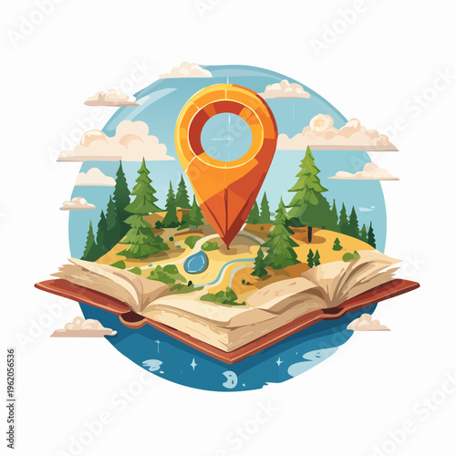 ファンタジースタイルのマップ位置情報ベクターアイコン 冒険とナビゲーションのシンボル