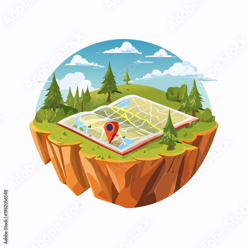 ファンタジースタイルのマップ位置情報ベクターアイコン 冒険とナビゲーションのシンボル