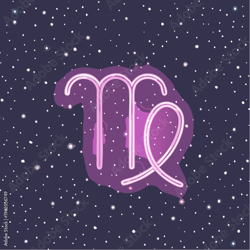 おとめ座のミニマルなネオン星座ベクターアイコン クリーンなスミレ色の発光と星のつながり