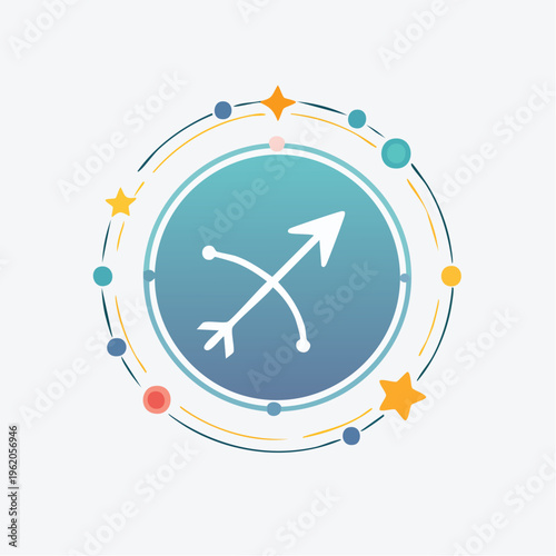 いて座のミニマルな星座バッジベクターアイコン 矢のような星のつながり