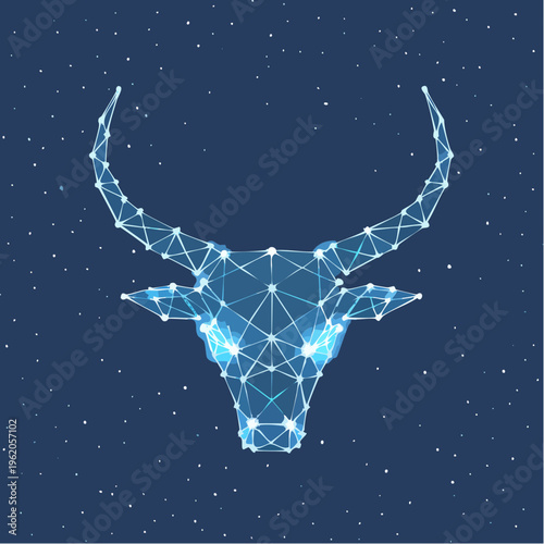 おうし座のネオン星座ベクターアイコン 牛の角を形成する輝くブルーの星のつながり