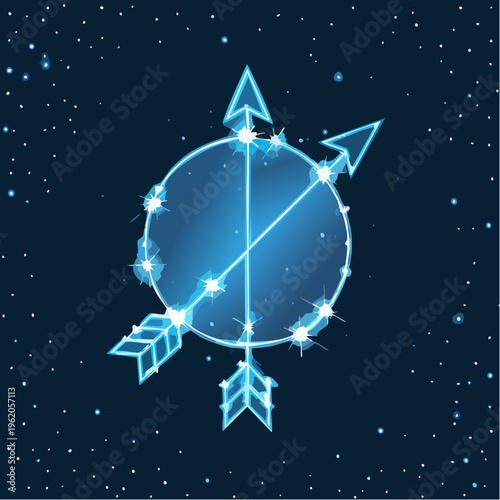 いて座のネオン星座ベクターアイコン 矢の形をした光る星のつながり