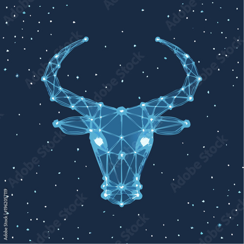 おうし座のネオン星座ベクターアイコン 牛の角を形成する輝くブルーの星のつながり