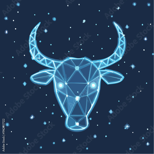 おうし座のネオン星座ベクターアイコン 牛の角を形成する輝くブルーの星のつながり
