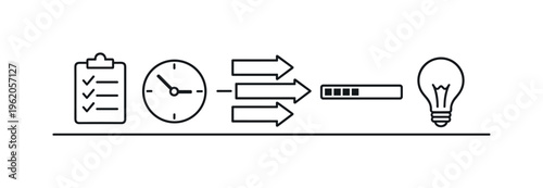 Sequential workflow and step-by-step execution highlighting clear guidance, logical order, and efficient task management for productivity and planning systems, flow arrows, list