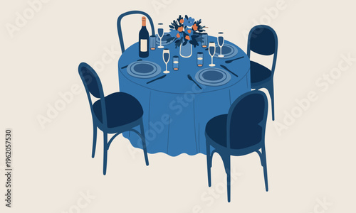 Elegant dining table setting, restaurant celebration dinner setup, formal banquet table arrangement, luxury wine and food service, event hospitality catering design, social gathering dinner party, gou