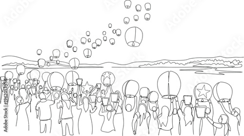 sketch crowd people with bubbles
