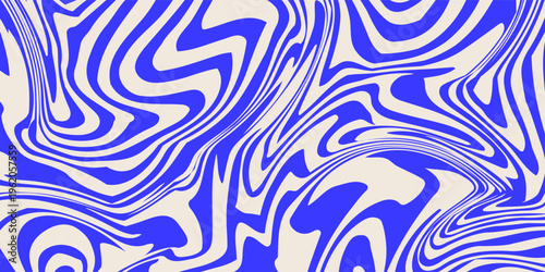 Blue wavy lines abstract background. Trendy psychedelic retro style backdrop. Waves, swirl and twirl pattern. Twisted distorted vector texture. Y2k aesthetic design