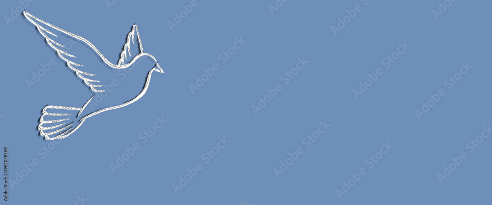 Fototapeta premium dove outline in white with sketchy effect and shadow at the left side of a wide blue background