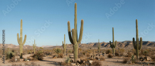 Baja California desert landscape with giant cardon cactus