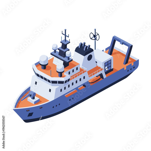 Isometric Illustration of a Research Vessel for Scientific Exploration.