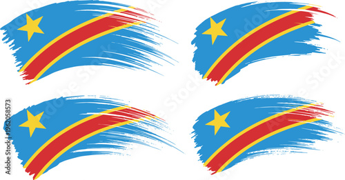 Democratic Republic of Congo Flag with Brush Stroke Effect, National Emblem and Colors for Artistic, Cultural, and Pride Designs