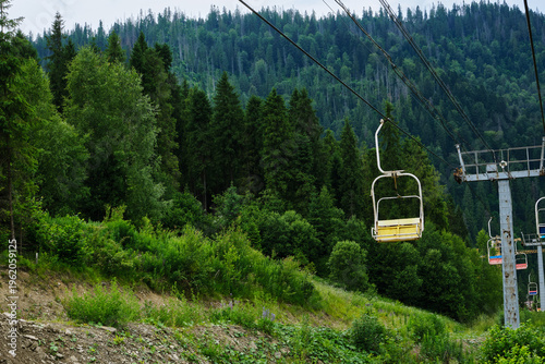Single Yellow Ski Lift Chair in Summer