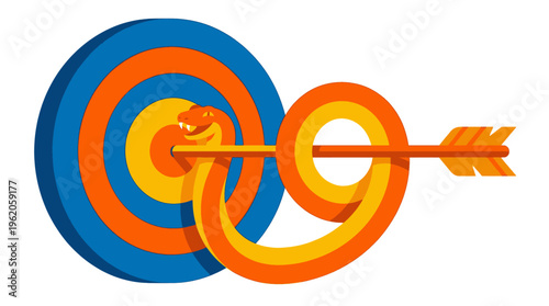 Hidden danger in business concept with snake arrow hitting target bullseye