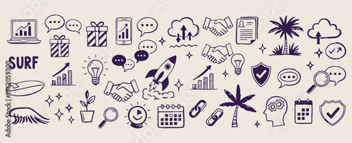 Business growth strategy, financial success icons, team collaboration, rocket startup, professional career development, market analysis, corporate communication
