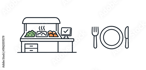 Quick meal selection process during a busy day centered on reducing waiting time and improving personal control over dining choices, a compact buffet counter shape combined with a