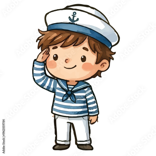 cartoon boy Sailor smiling happily 