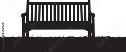 Vector silhouette of park bench on grass with checkered background illustration