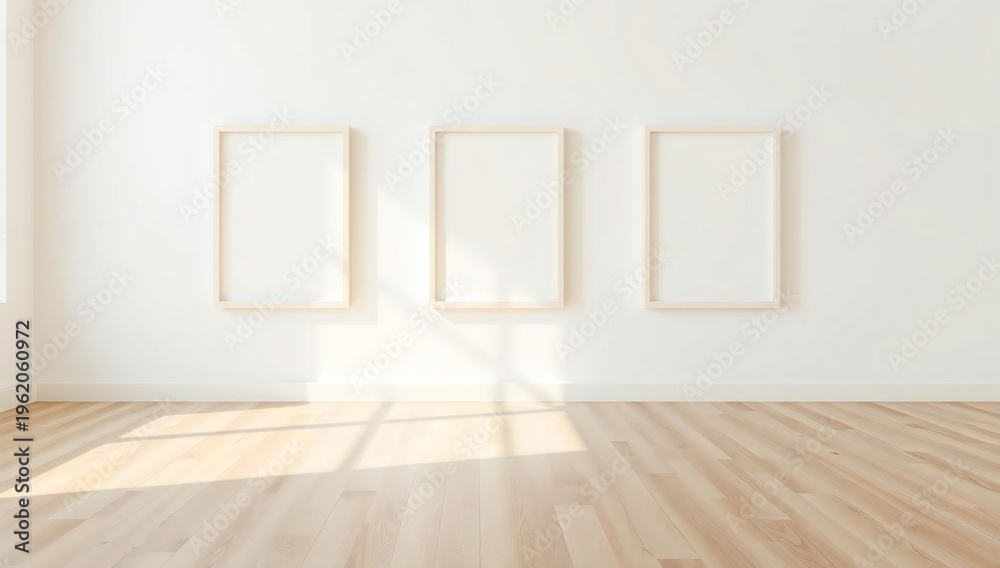 Fototapeta premium Minimalist room with empty frames