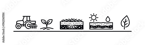 No-till farming practice and residue cover management for soil conservation and moisture retention in sustainable agriculture systems, residue-covered soil, planter drill, plant