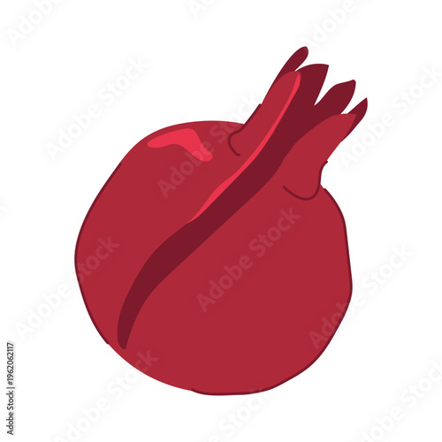A whole fresh pomegranate with a crack on the side. Vector illustration of a juicy. Red Anar in flat style. Clipart for juice. Flavoring in perfumes and cosmetics. Fresh Turkish fruit lying on a table