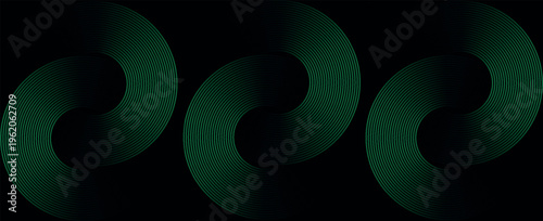Abstract green glowing geometric lines on gray background. Modern shiny blue circle lines pattern. Futuristic technology concept. Suit for cover, poster, banner, brochure, header, eps 10