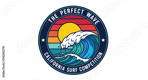 Vibrant Wave with gradient sunset, perfect for surf shop branding, sport event flyer, and apparel design.