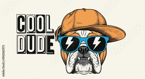 Modern Bulldog Illustration with Lightning Glasses against a Soft Background ideal for social media posts, advertising campaigns, and website design.