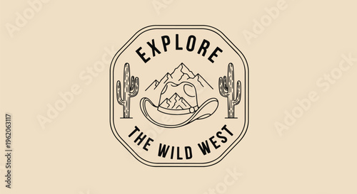 Modern Emblem with a Cowboy Hat Against a Simple Background, ideal for branding, western-themed marketing, and travel promotions.