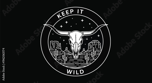 Modern Emblem with desert landscape elements against gradient background concept for branding, apparel design, and web graphics.