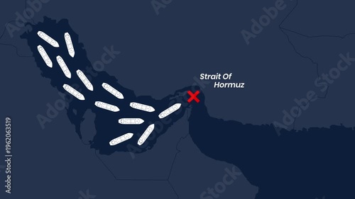 4K Map Animation Showing Oil Tankers And Ships Are Stuck In Persian Gulf With Strait Of Hormuz Blocked By Red Cross Symbolizing Shipping Disruption And Trade Crisis