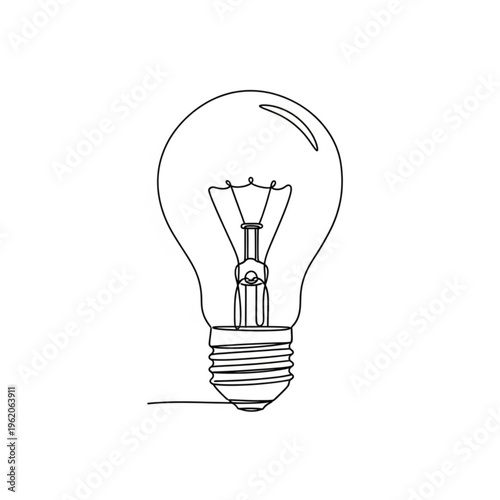 A minimalist line art illustration of a light bulb with a screw base and filament