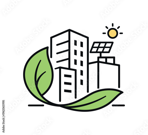 Sustainable architecture development focused on reducing environmental impact and improving long-term urban living standards, a modern building facade combined with a single leaf