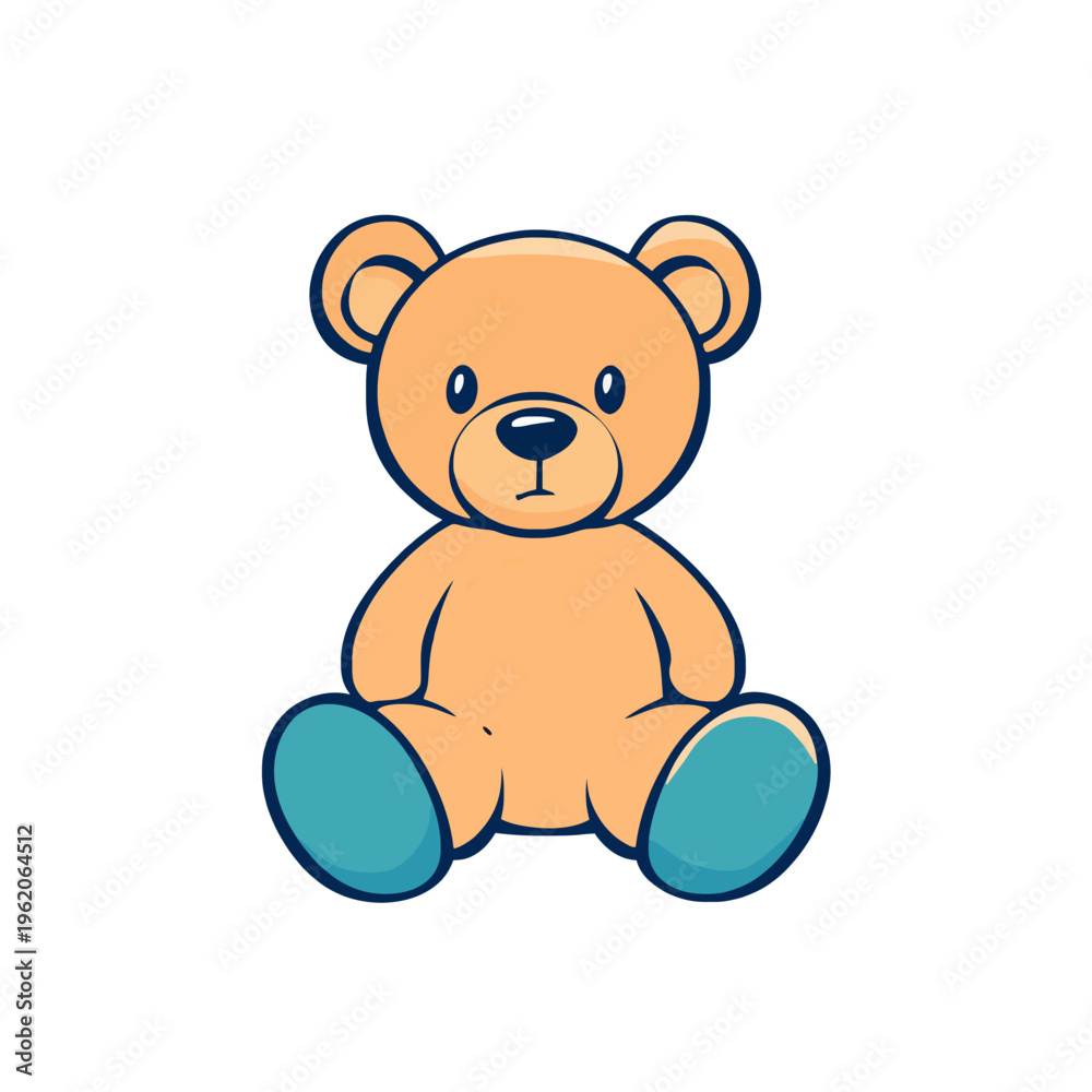 Fototapeta premium Teddy Bear Vector Illustration Sitting, Cute Toy with Blue Accents, Nostalgic Comfort in Graphic Style, Childhood Friend Clipart, Sweet Gift, Cartoon Style Character, Isolated on White Background