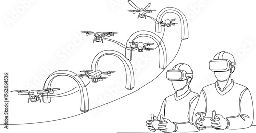 people wearing vr headsets controlling drones
