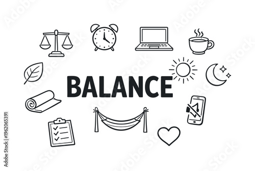 Work-life balance and mindful daily routine concept focused on combining productivity with rest, relaxation and healthy boundaries to support sustainable wellbeing and professional