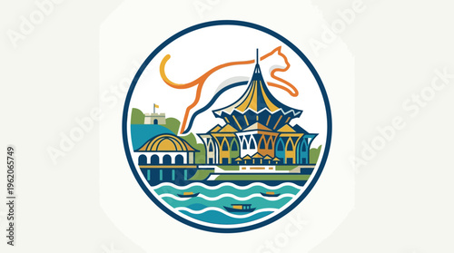 Sabah State Government Logo with Landmarks and Cat Silhouette